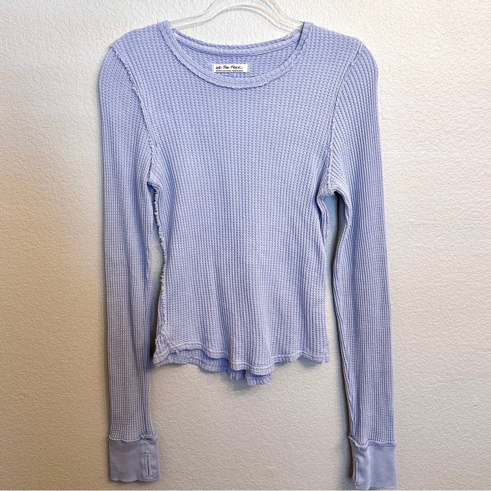 We the Free Distressed Waffle Knit Long-Sleeve Top